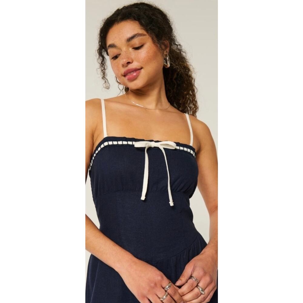 Hollister Navy Strapless Linen Blend Jumpsuit Convertible Straps XS Petite Chic - Picture 2 of 8